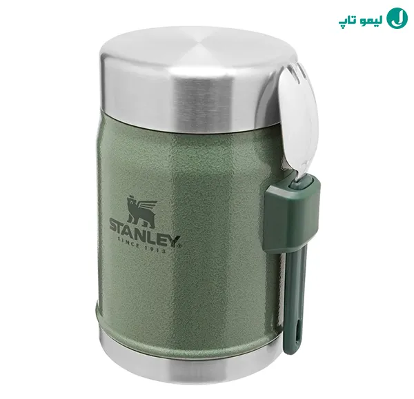 فلاسک استنلی زیتونی 400ml با قاشق متصل به بدنه