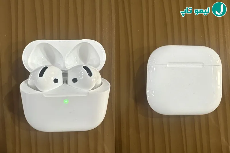 نمای واضح از کیس مینیاتوری هدفون AirPods 4 مجهز به سیستم حذف نویز