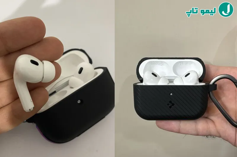 قرارگیری هدفونهای توگوشی AirPods Pro 2 Type-C همراه با کیس شارژ روی میز