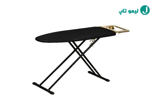 میز اتو جدید و شیک آرتیستون مدل RM4069 با بدنه مشکی مات و جایگاه اتوی طلایی رنگ