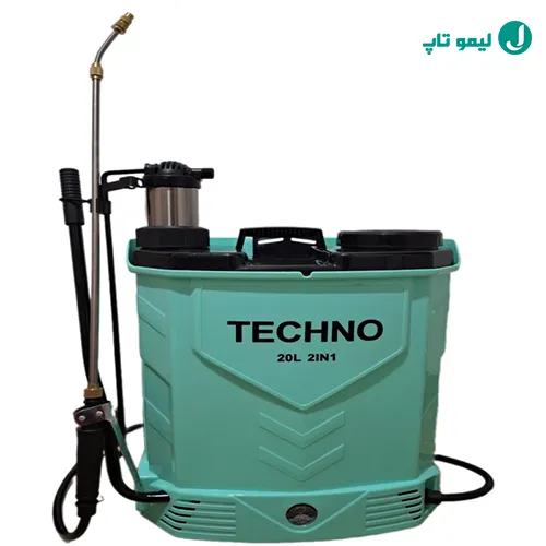 سمپاش شارژی 20 لیتری دوکاره تکنو با لانس استیل و اتصالات برنجی، مناسب ضدعفونی.