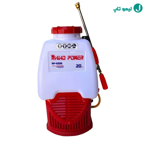 سمپاش شارژی 20 لیتری رینو پاور RP-620B، پرفشار با باتری 12 آمپر و شاسی مستحکم.