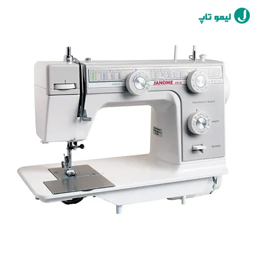 چرخ خیاطی مکانیکی ژانومه مدل 393 با اسکلت تمام فلزی برای دوخت پارچه های ضخیم