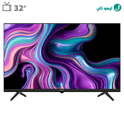 نمای روبهرو از تلویزیون 32 اینچ نکسار مدل NTV-D32T418N با نمایشگر HD و پایههای دوشاخه رومیزی