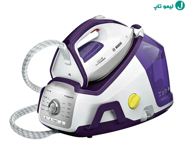 بهترین اتو مخزن دار بوش TDS8080 با بدنه سفید و پایه بنفش