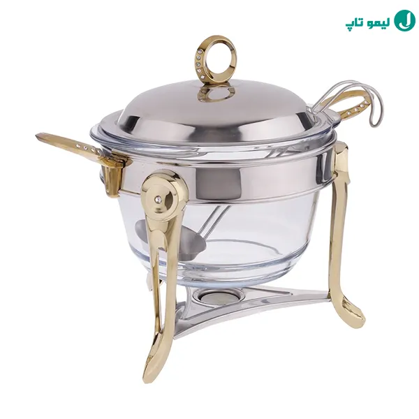 کاسه پیرکس عمیق یونیک با استند استیل و طلایی