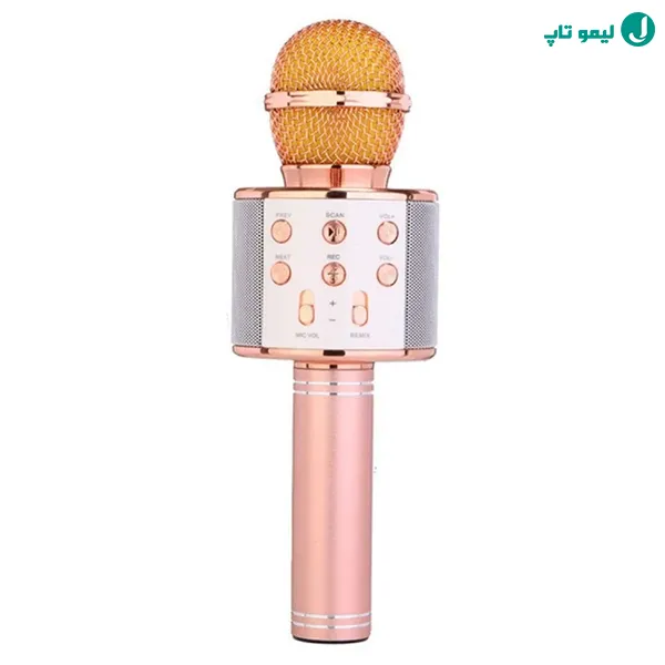 میکروفون اسپیکر دار مدل WS-858 با بدنه فلزی رزگلد