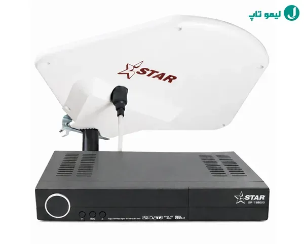 گیرنده استار SR88000 در کنار یک آنتن شاخکدار فلزی